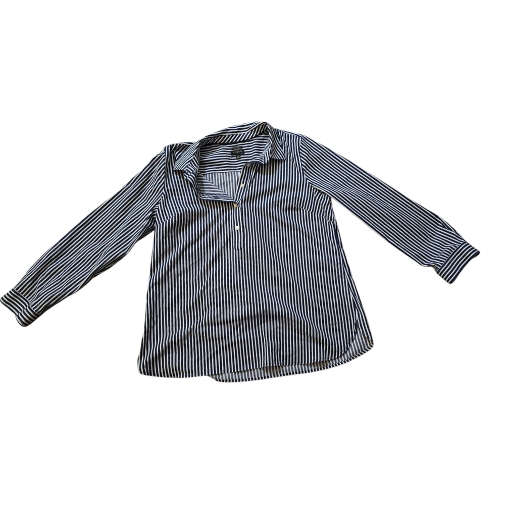 Talbots Ladies Shirt - Navy Blue and White Sz‎ L